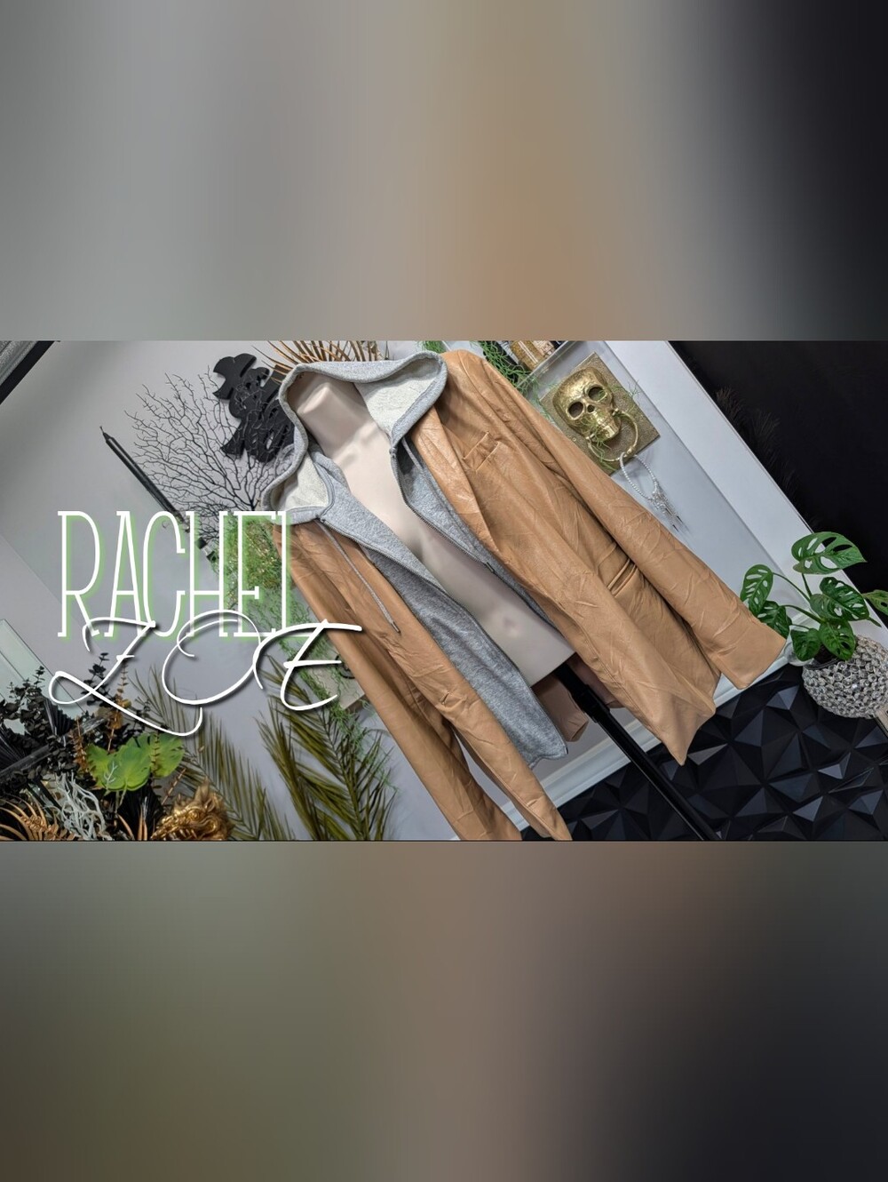 Rachel Zoe Faux Leather Blazer Jacket w/ Removable Hoodie Liner LG NWT
